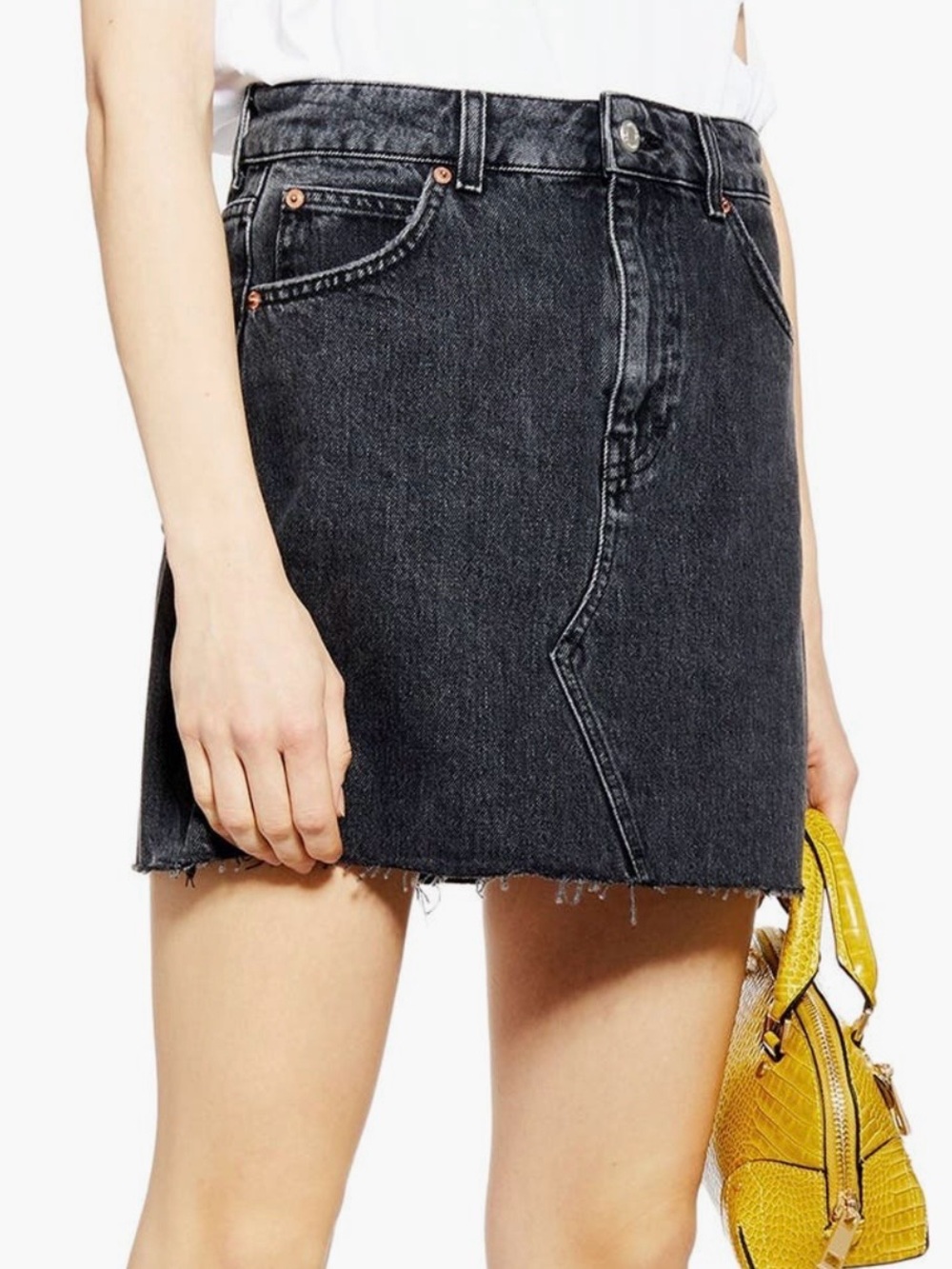 NWT Topshop Washed Black Denim Raw Hem High Rise Mini Skirt Womens Size 6